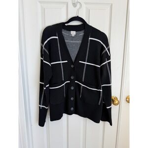 A New Day Black White Windowpane‎ Plaid Button Front Cardigan Sweater XL